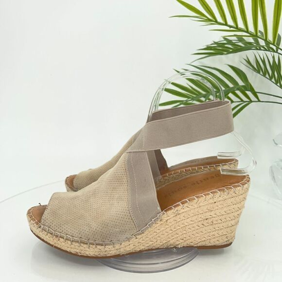 Gentle Souls Women's Colleen Sandal 10 Espadrille Wedge Cross Strap Tan Suede - Picture 5 of 15